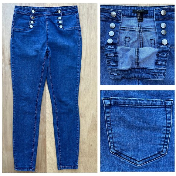 FOREVER 21 DOUBLE BUTTON FLY Women’s High Rise Medium Wash Denim Jeans sz 28 - Picture 1 of 10